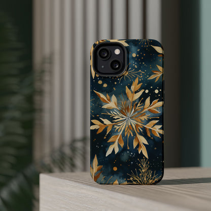 Gold Floral Snowflakes on Midnight Blue - MagSafe iPhone Series Case