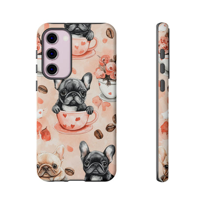 French Bulldogs in Heart Teacups Samsung Galaxy Case – Cute Dog & Floral Design, Shockproof Protection - BOGO Cases