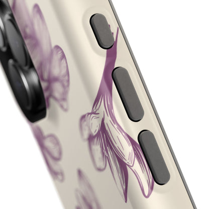 Vintage Botanical Floral Tough MagSafe iPhone Case – Hand-Drawn Purple Flowers, Shockproof Design