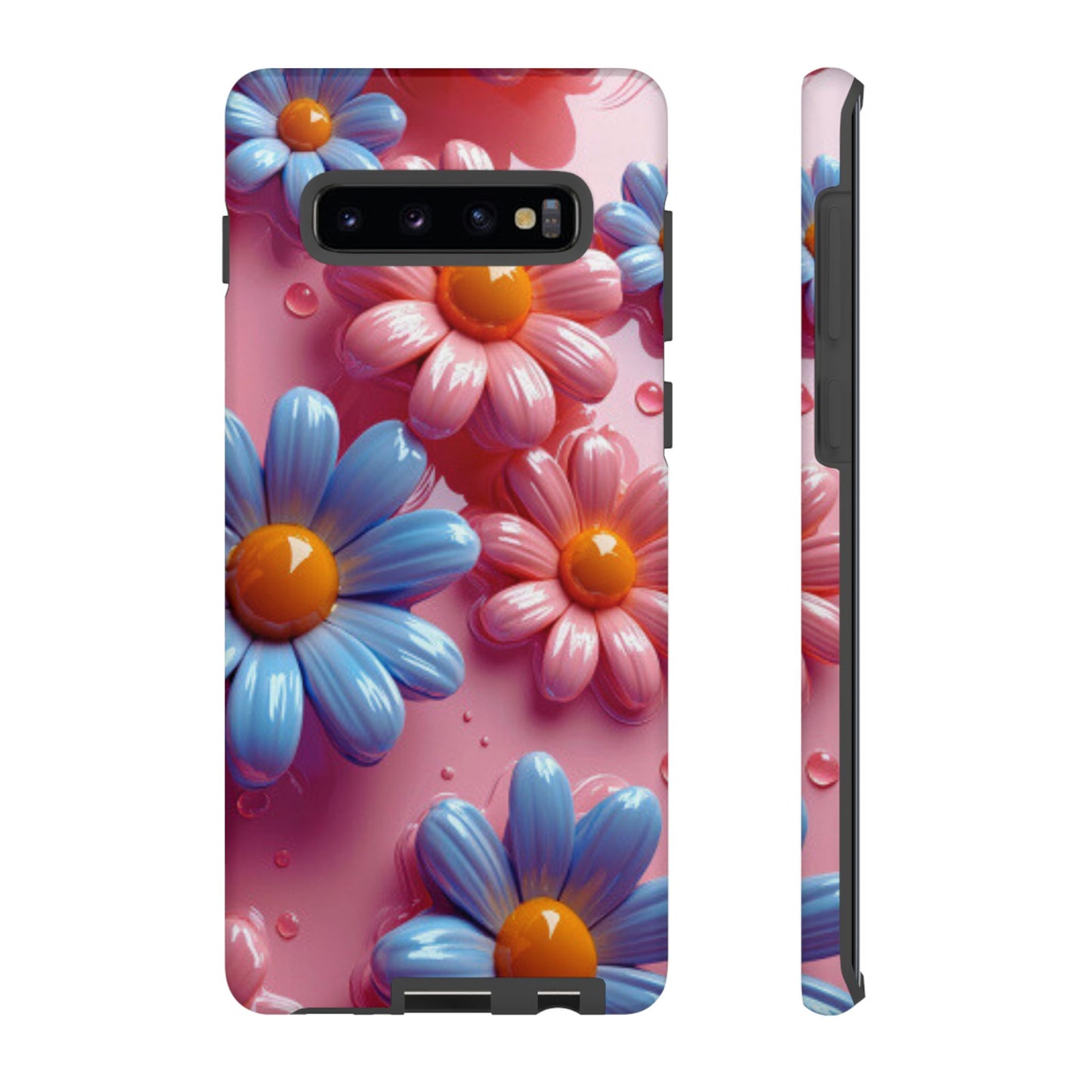 Pastel Daisy 3D Samsung Galaxy Case – Glossy Pink and Blue Floral Design, Full Protection - BOGO Cases