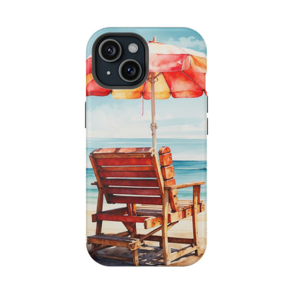 Beachfront Sunset Lounge MagSafe iPhone Case – Vibrant Watercolor Design