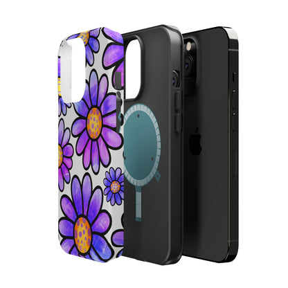 Purple Daisy Delight MagSafe iPhone Case – Slim Profile, Glossy Finish