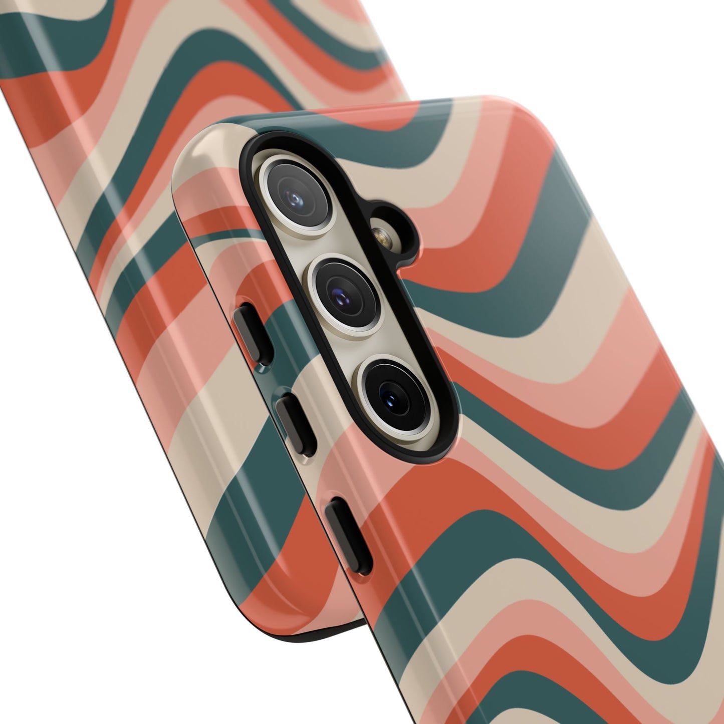 Groovy Waves Samsung Galaxy Case – Retro 70s-Inspired Stripes in Coral, Cream, and Teal