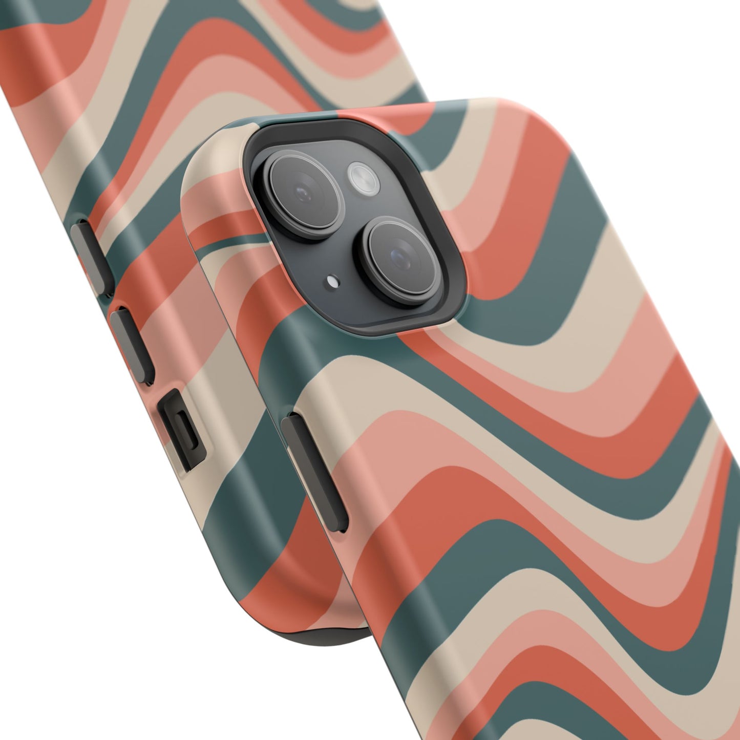 Groovy Waves MagSafe iPhone Case – Retro 70s-Inspired Stripes in Coral, Cream, and Teal