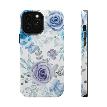 Elegant Blue & Violet Roses MagSafe Case – Artistic Floral Protection with Magnetic Charging Compatibility