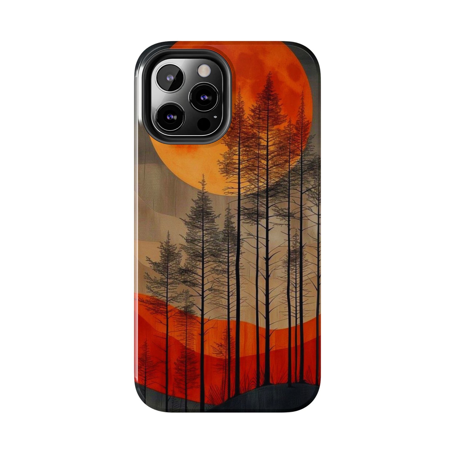 Moody Forest Moonrise iPhone Case – Dark Landscape Design, Dual-Layer Protection