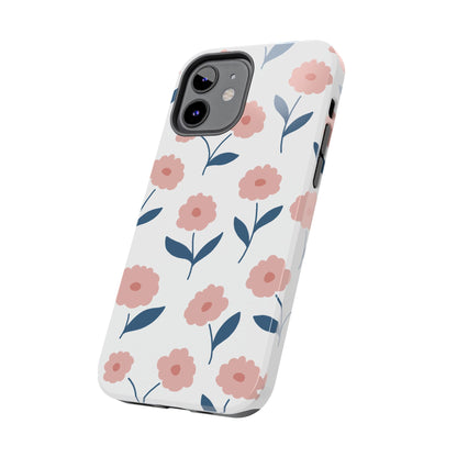 Playful Pink Floral Tough iPhone Case – Soft Pastel Design, Slim & Shockproof