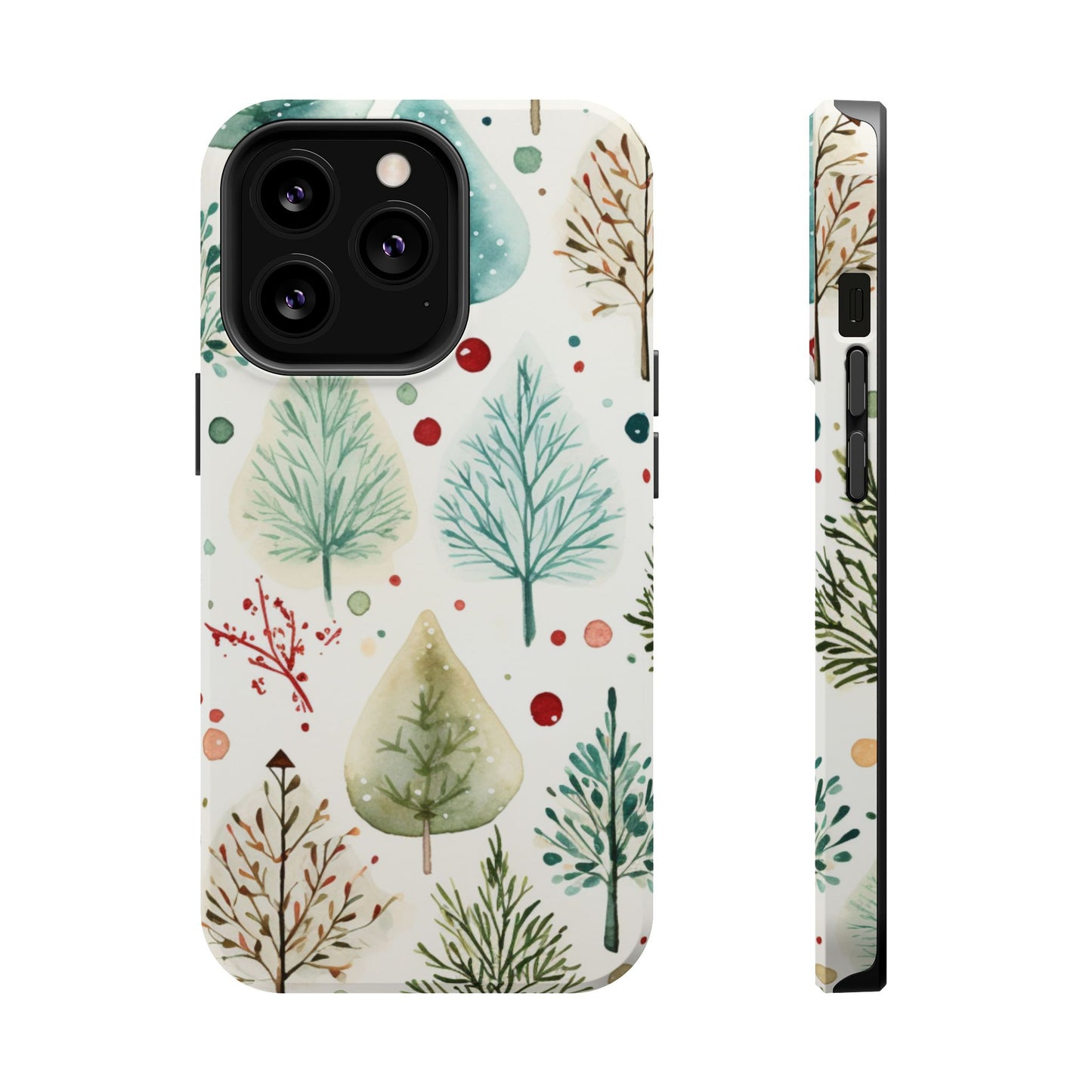 Watercolor Winter Trees MagSafe iPhone Case – Nature-Inspired, Holiday Theme Protective Cover