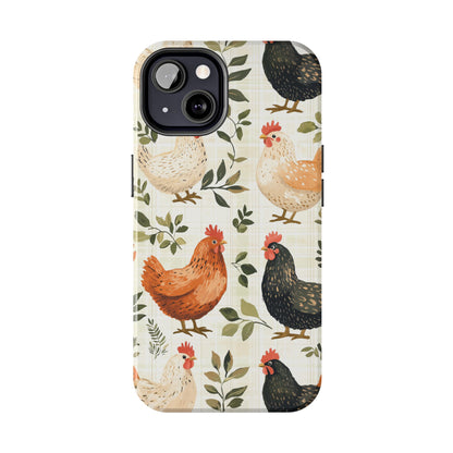 iPhone Case: Vintage Chicken Farmhouse Case – Rustic Leaves Design