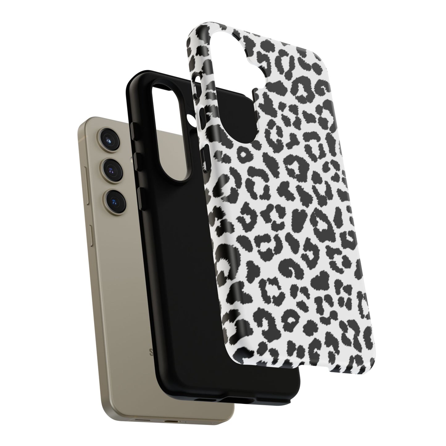 Monochrome Leopard Print Tough Samsung Galaxy Case – Classic Black and White Design with Dual-Layer Protection