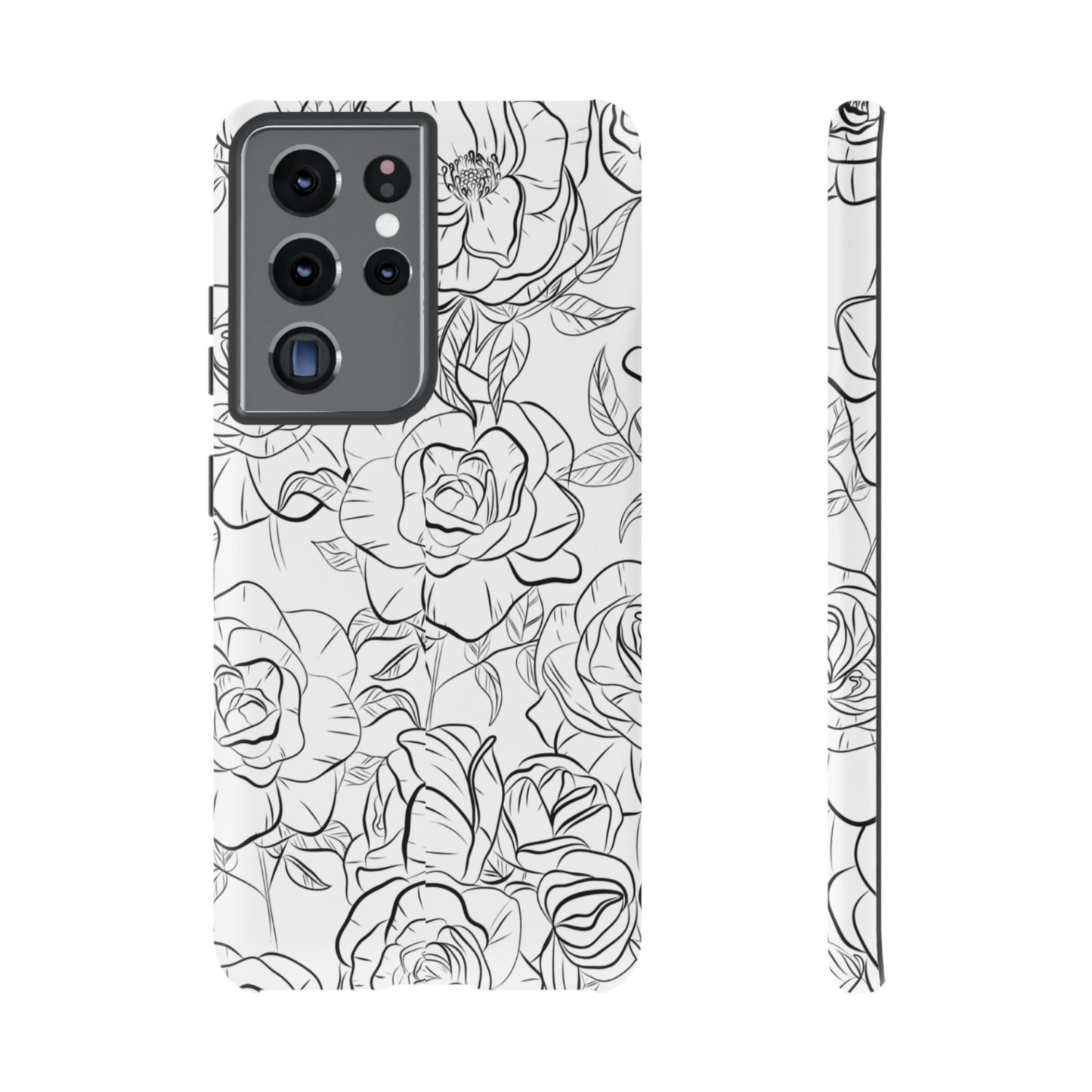 Monochrome Rose Garden Tough Samsung Galaxy Case – Elegant Floral Line Art with Dual-Layer Protection