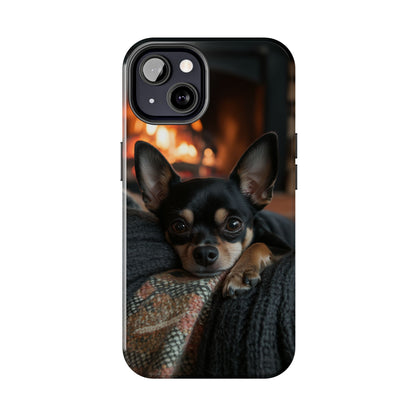 Cozy Chihuahua Fireplace iPhone Case – Warm and Stylish Design