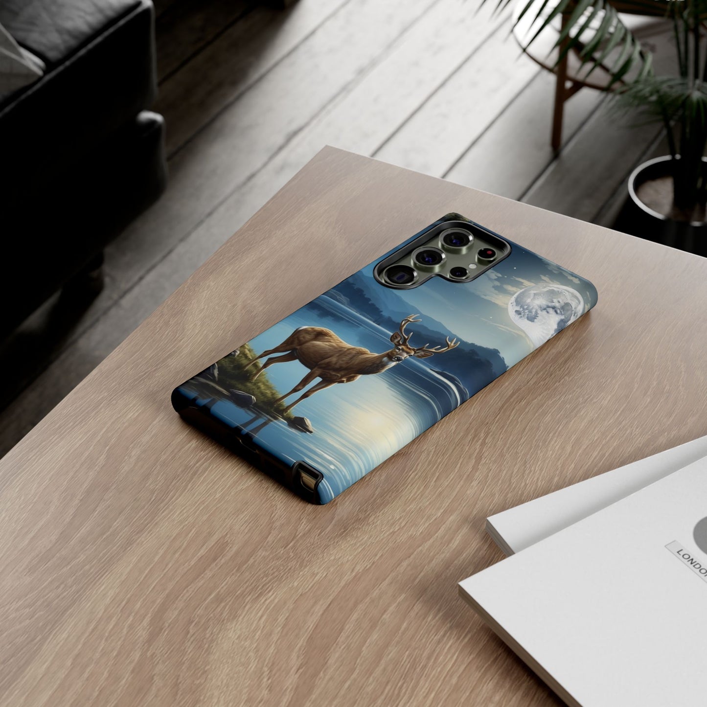 Moonlit Elegance: Stag by the Lake – Samsung Galaxy Case