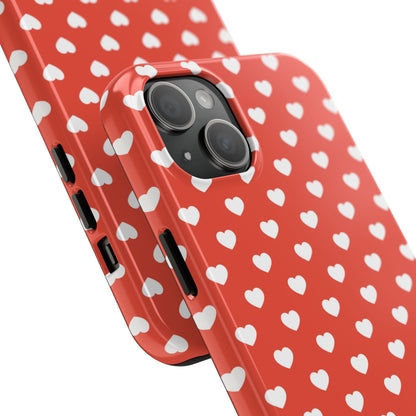 White Hearts on Red iPhone Case