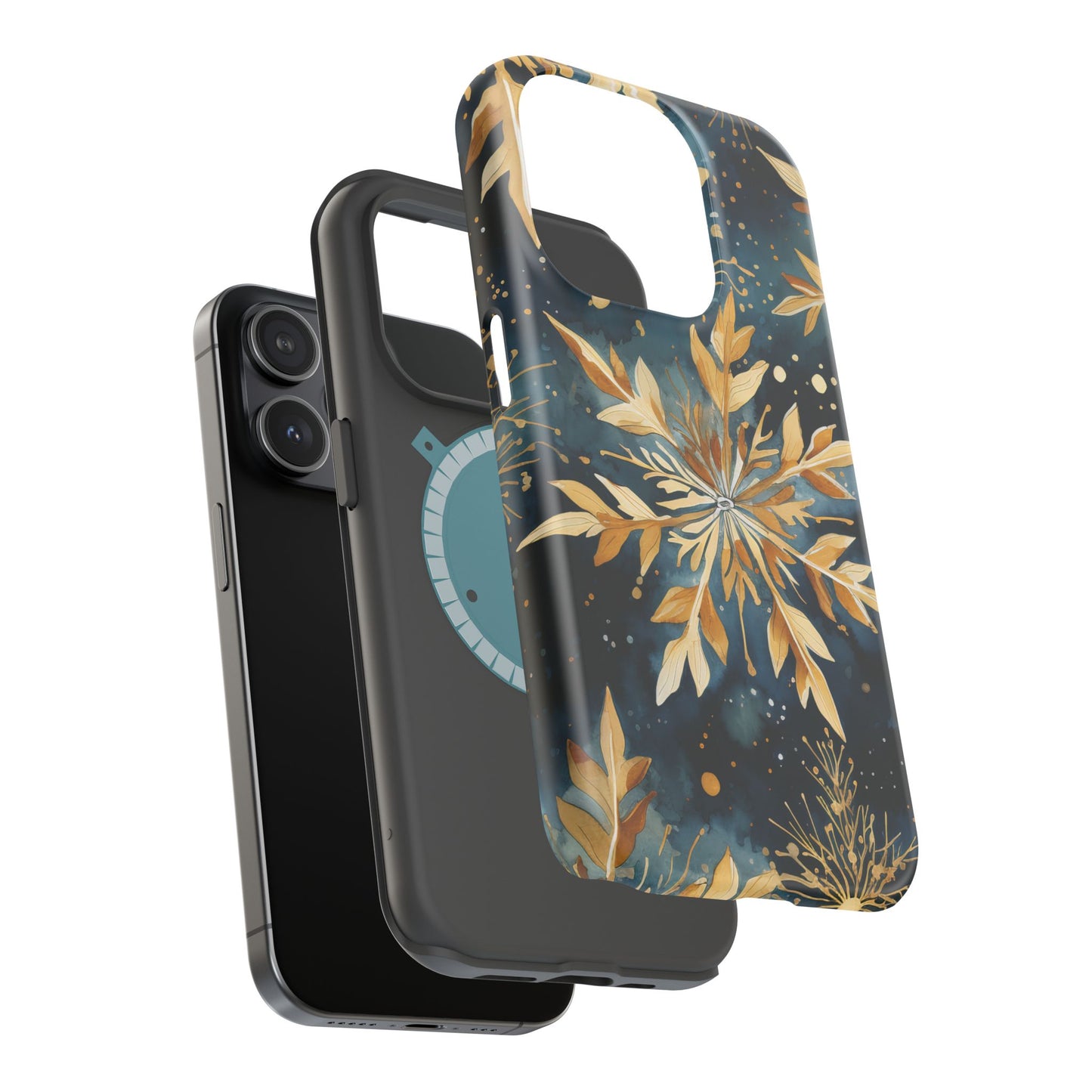 Gold Floral Snowflakes on Midnight Blue - MagSafe iPhone Series Case