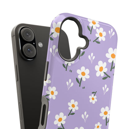 Purple Daisy Garden MagSafe  iPhone Case – Soft Lavender Background, Shockproof Protection with Slim Fit