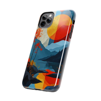 Abstract Autumn Landscape iPhone Case – Bold Colorful Sunset Design, Dual - Layer Protection - BOGO Cases