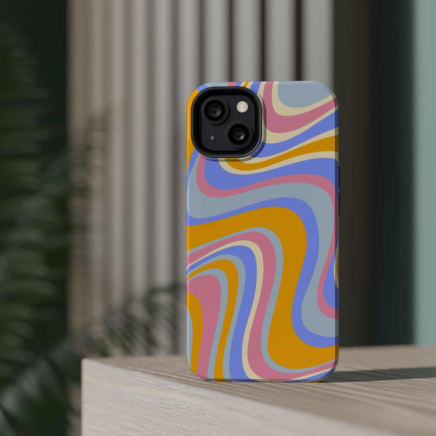 Groovy Pastel Waves MagSafe iPhone Case – 70s-Inspired Design with Dual-Layer Protection