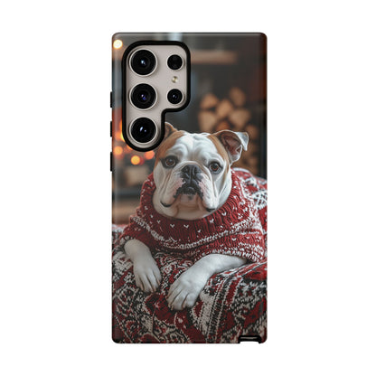 Cozy Bulldog in Sweater Samsung Galaxy Case – Festive Fireplace Protective Cove