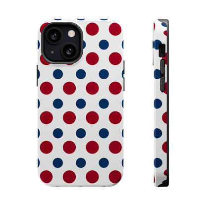 Patriotic Navy, White, and Red Polka Dot MagSafe iPhone Case