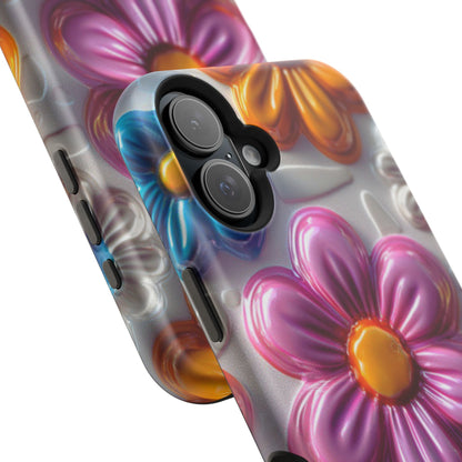 Glossy 3D Floral MagSafe iPhone Case – Colorful Flower Pattern, Durable Protection