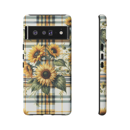 Cute Sunflower Phone Case - Sunny Blossom Plaid - Checkered Sunflowers Phone Case for iPhone & Samsung. Be Happy With These Bright Colors!