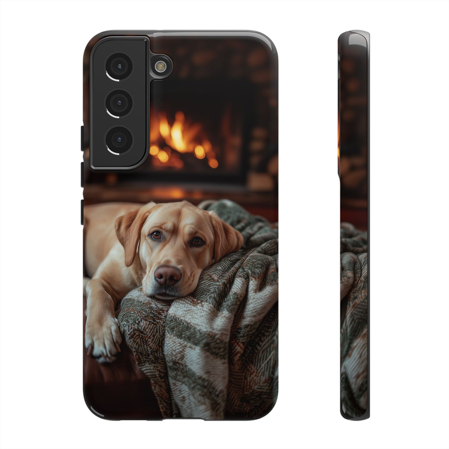 Cozy Labrador by Fireplace Samsung Galaxy Case – Rustic Cabin Protective Cover