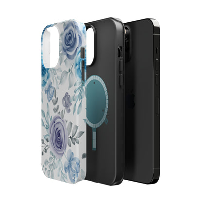 Elegant Blue & Violet Roses MagSafe Case – Artistic Floral Protection with Magnetic Charging Compatibility