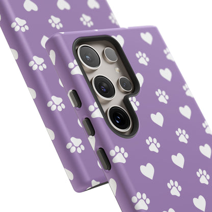 Lavender Paw Prints & Hearts Design - Adorable Pet Lover Samsung Galaxy Case