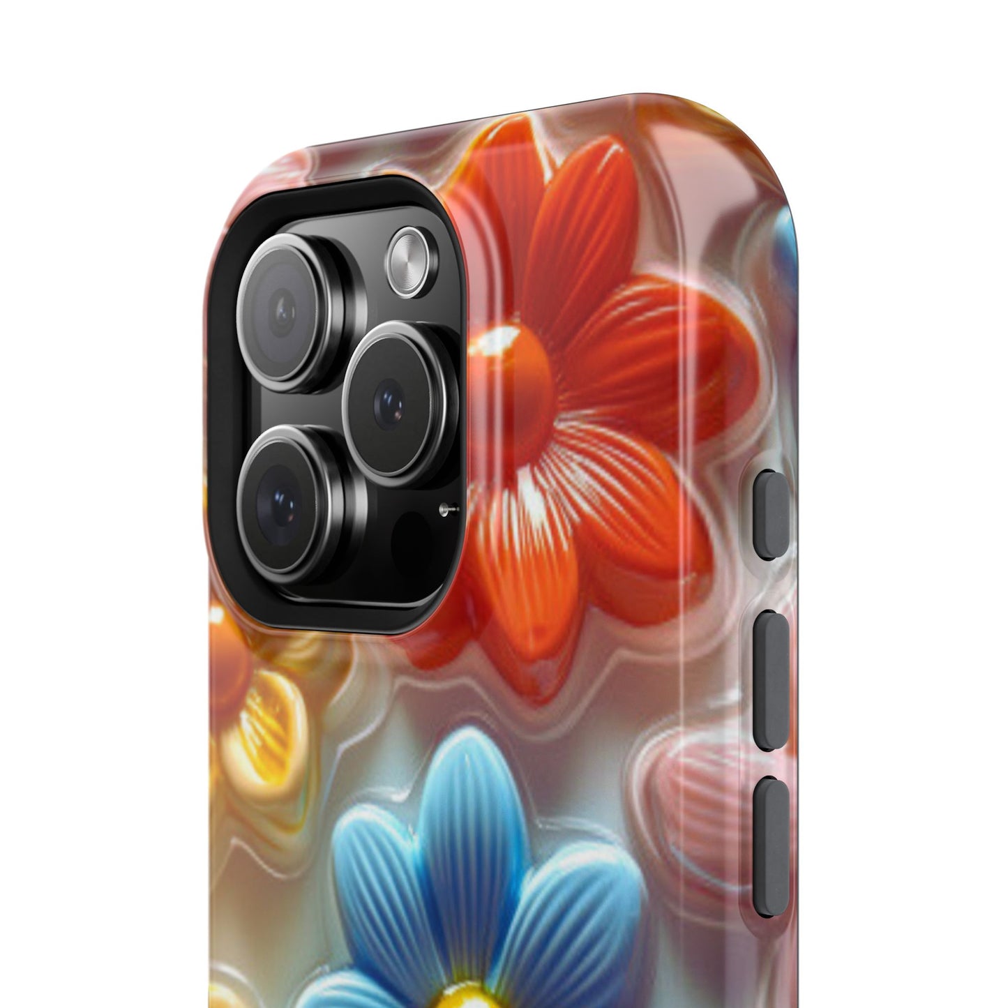 Glossy Retro Flower MagSafe iPhone Case – Colorful 3D Floral Design, Durable Protection