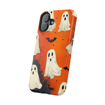 Spooky Ghosts & Bats  MagSafe iPhone Case – Vibrant Orange Halloween Design