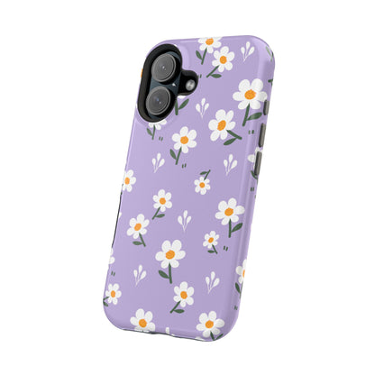 Purple Daisy Garden MagSafe  iPhone Case – Soft Lavender Background, Shockproof Protection with Slim Fit