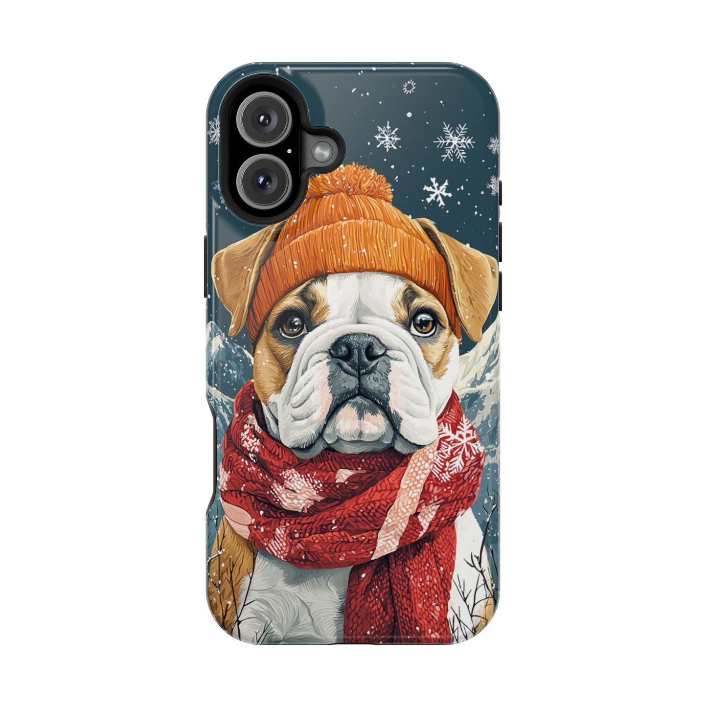 Cozy French Bulldog MagSafe iPhone Case – Rustic Fireplace Protective Cover