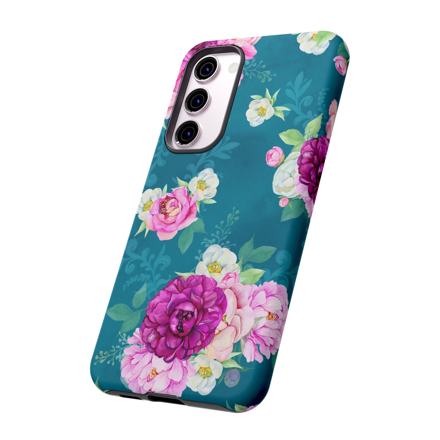 Elegant Peony Bouquet Samsung Galaxy Case – Deep Teal Background with Romantic Floral Design