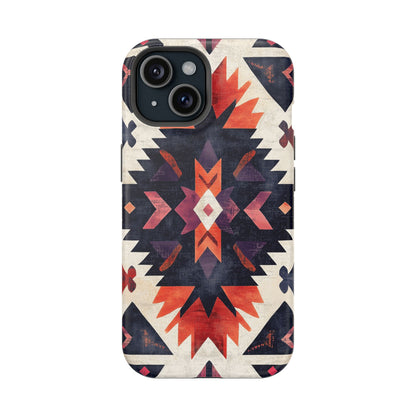 Boho Tribal Starburst Tough MagSafe iPhone Case – Vibrant Geometric Design, Dual-Layer Protection