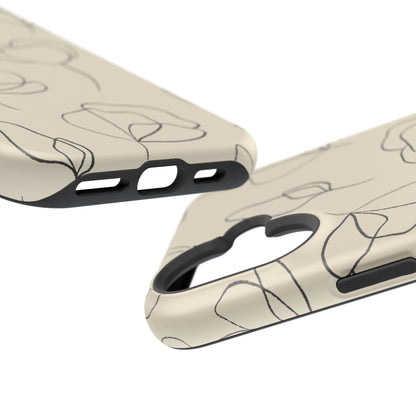 Minimalist Line Art Floral Tough MagSafe iPhone Case – Elegant Abstract Design with Dual-Layer Protection