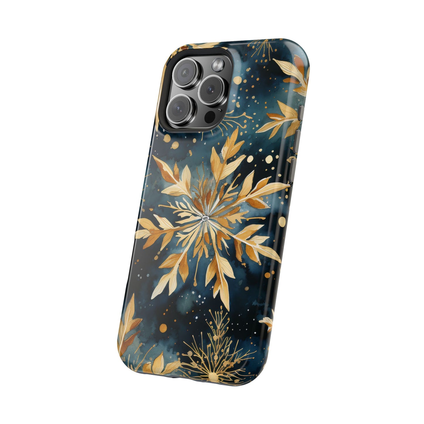 Gold Floral Snowflakes on Midnight Blue - MagSafe iPhone Series Case