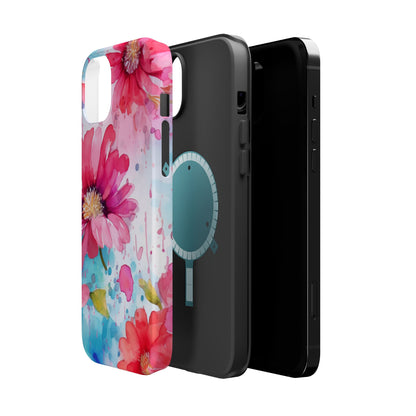 Vibrant Watercolor Red & Pink Floral - MagSafe iPhone Case