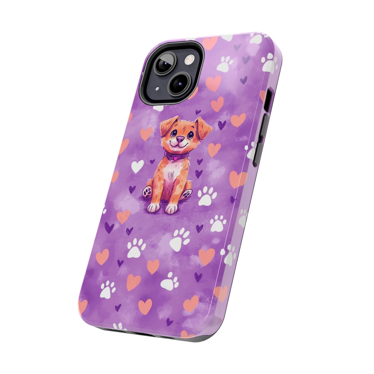 Cute Puppy iPhone Case - Adorable Pet Design with Hearts & Paw Prints, Protective Cover