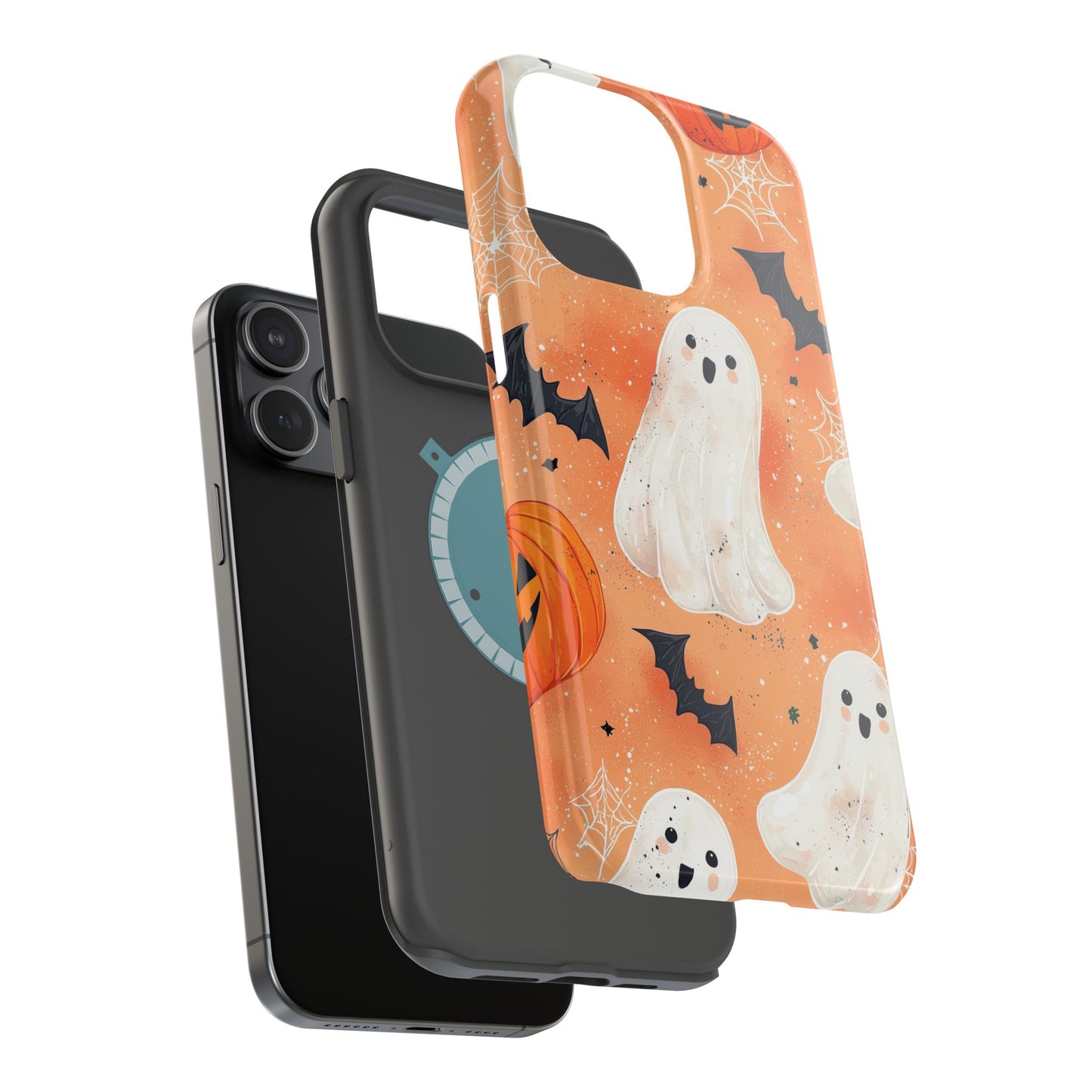 Spooky Cute Ghost MagSafe iPhone Case – Halloween Ghosts, Pumpkins, Bats & Cobwebs Design