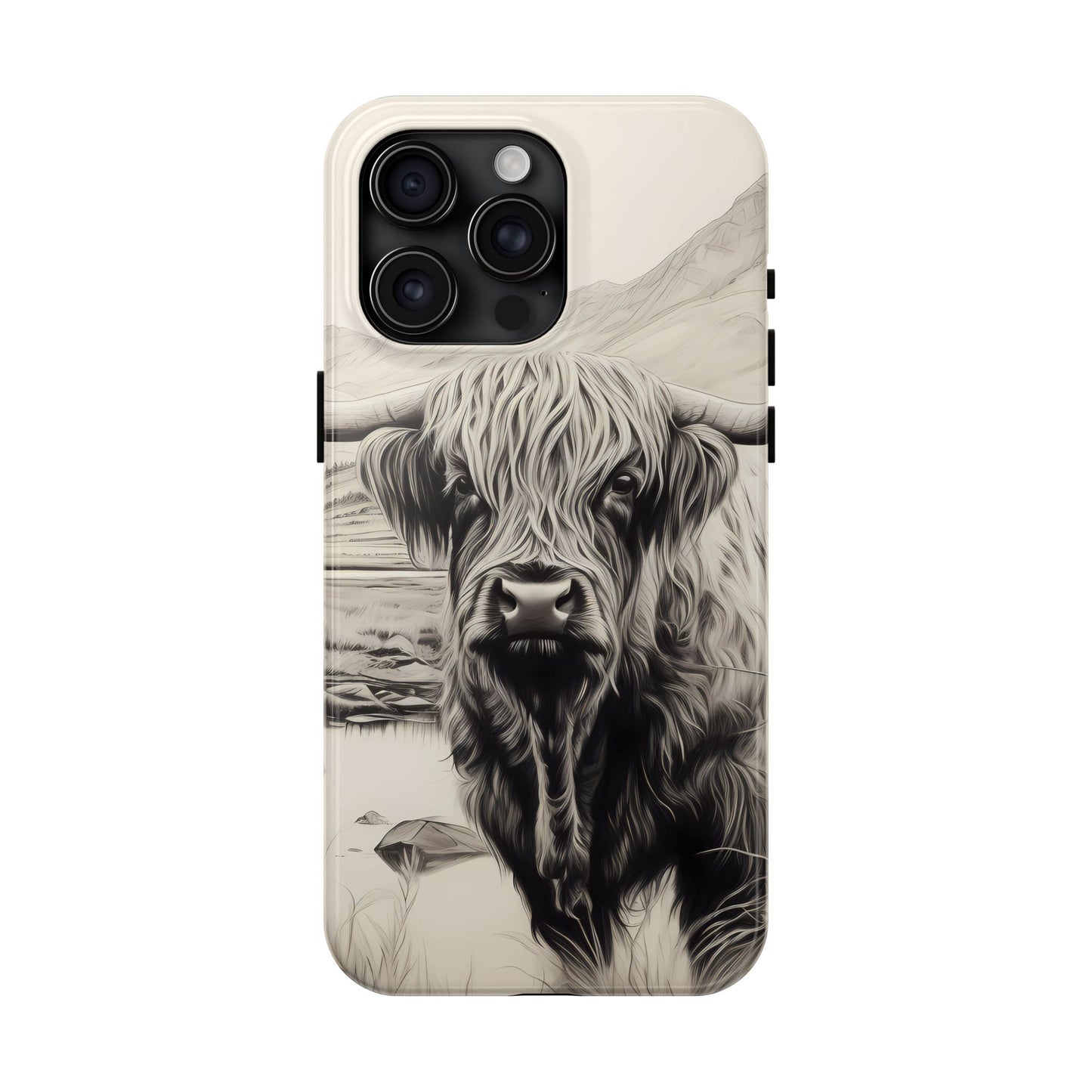Cute Highland Cow Cases - Western Charcoal Sketched Cow - Farmhouse Design
