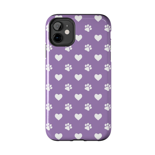 Lavender Paw Prints & Hearts Design - Adorable Pet Lover iPhone Case