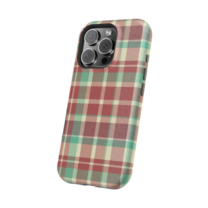 Retro Red & Cream Plaid – MagSafe iPhone Case with Classic Elegance