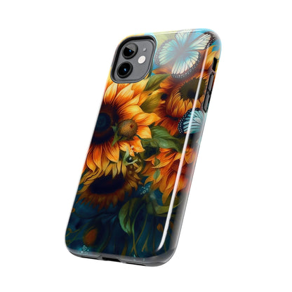 Aqua Blue Butterfly & Sunflower Art – iPhone Case