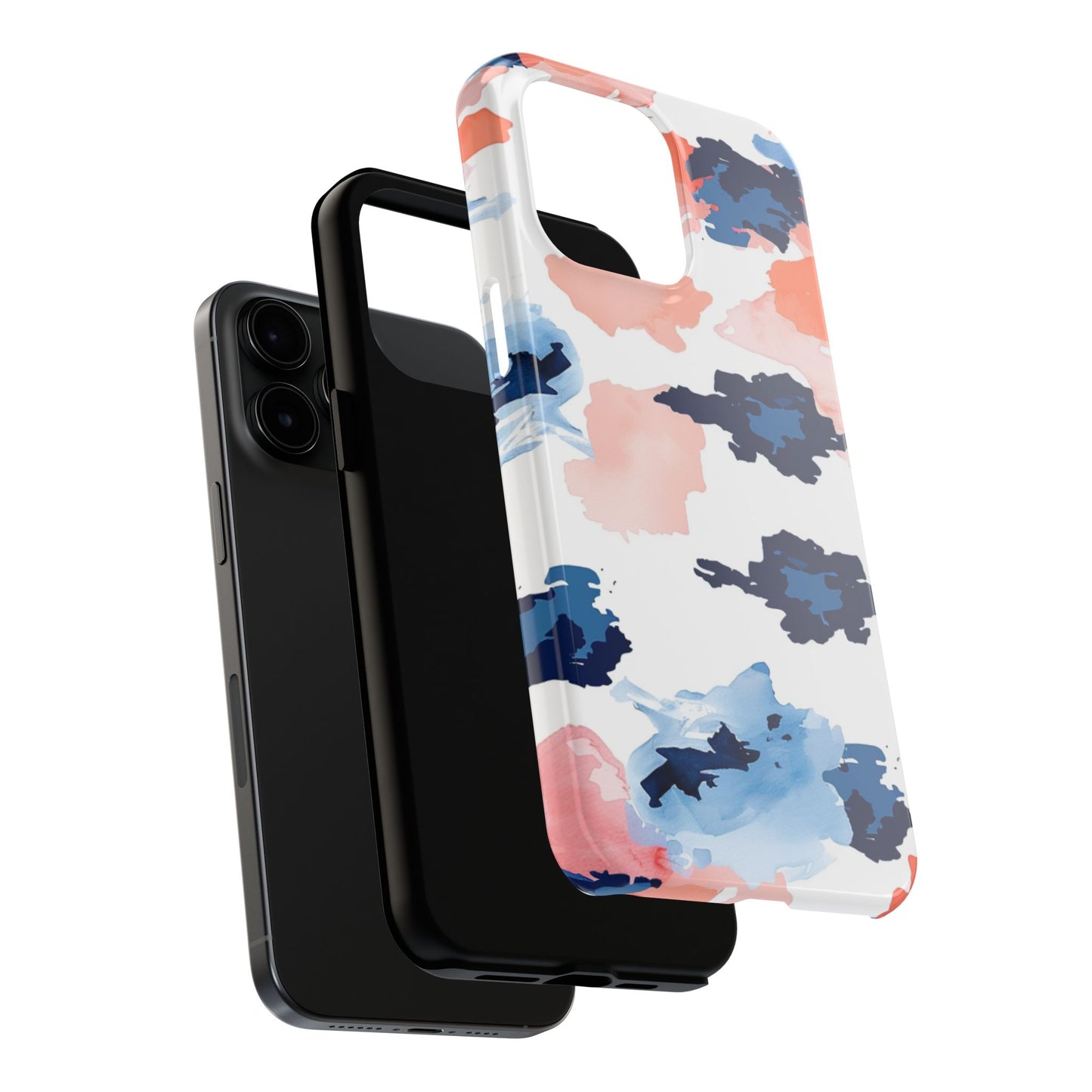 Abstract Coral & Navy Watercolor Design – iPhone Case