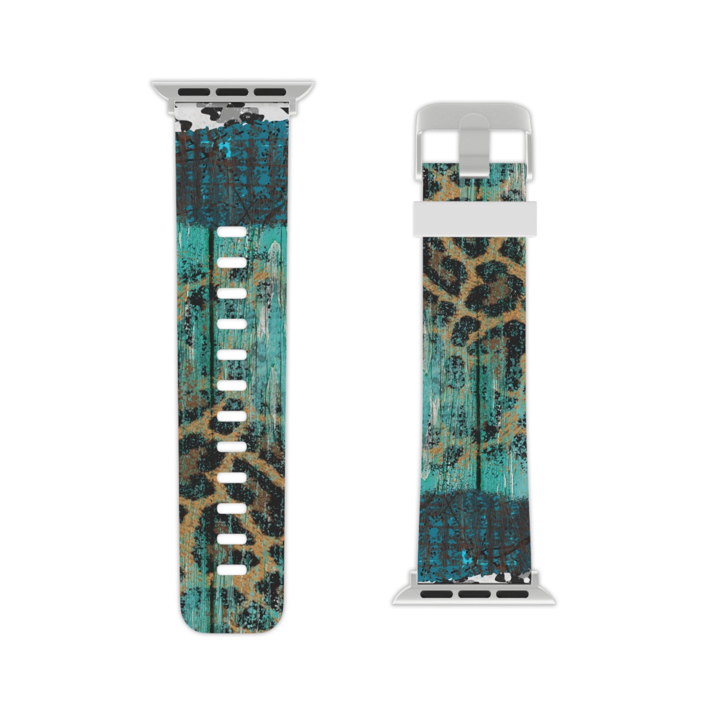 Turquoise Rustic Leopard Wood Apple Watch Band