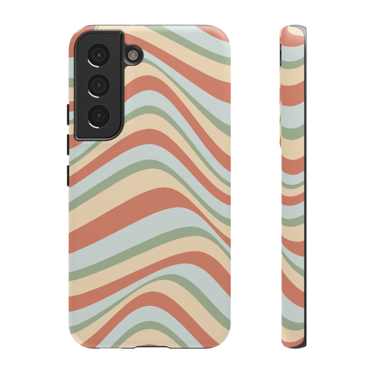 Vintage Earthy Waves Samsung Galaxy Case – Retro 70s-Inspired in Warm Green, Cream, and Rust