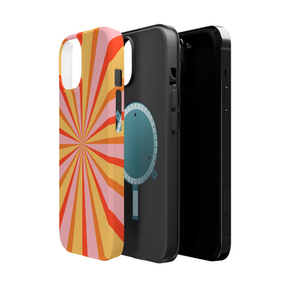 Bold Retro Sunburst MagSafe iPhone Case – Vibrant 70s-Inspired Rays in Orange, Pink, and Yellow