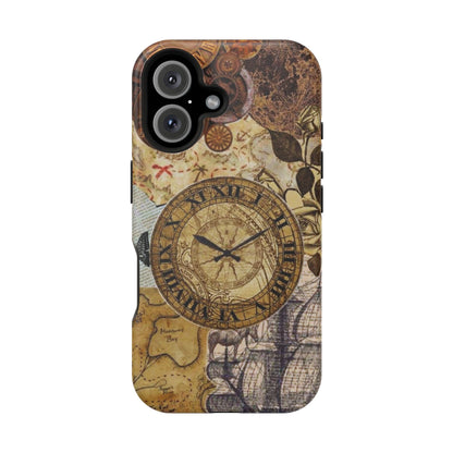 Steampunk Vintage Adventure MagSafe iPhone Case – Dual-Layer Protection with Antique Map and Clock Design