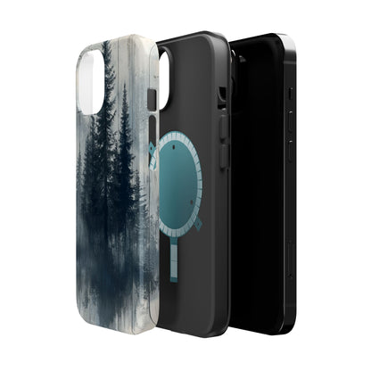 Rustic Pine Forest MagSafe iPhone Case - Blue Toned Woodland Design